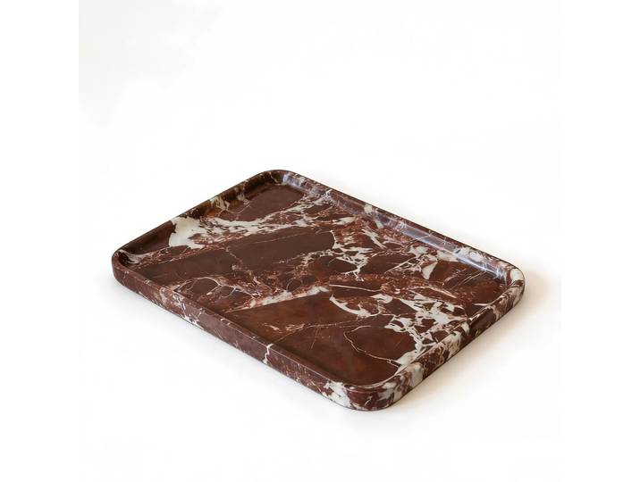 Rosa Levanto Luxueux plateau de vanité en marbre, rangement rectangulaire en pierre naturelle pour salle de bain, cuisine, commode et décoration d'intérieur