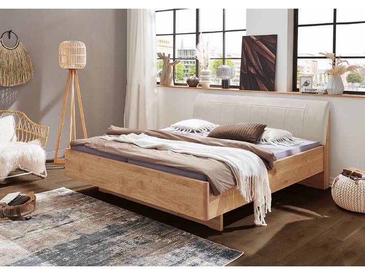 Bettgestell mit Polsterkopfteil 160 x 220cm Kopfteil: Kunstleder Bettseiten: Spanplatte, foliert Fußteil: Massivholz Erle, lackiert