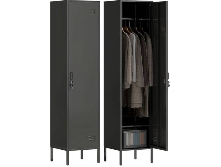 Armoire métallique noire 40 x 40 x 179 cm avec porte verrouillable tringle et étagère