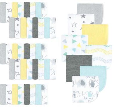 Luvable Friends Unisex Baby Cotton Rich Washcloths, Boy Basic Elephant, One Size - Boy Basic Elephant - One Size