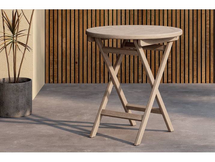 Kaffeetisch Greek - Ø70 aus Teakholz in Weiß - Weißwash - Luxusbetten24