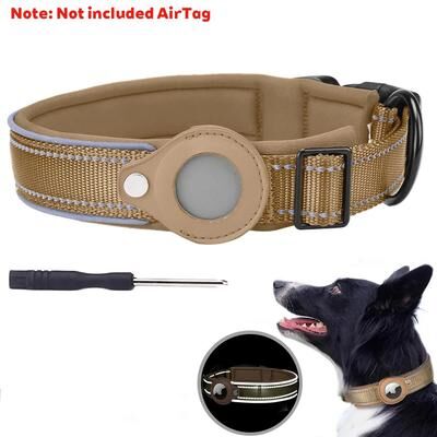 Uplift Treasures Reflective Waterproof Airtag Pet Collar khaki (no Airtag) m 14.9617.72 In