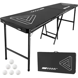 VEVOR Klappbarer Bierpong-Tisch 2,4 x 0,6 x 0,9 m mit 6 Tischtennisbällen, Faltbarer Beer-Pong-Tisch Tragbar mit Tragegriffen, Ideal für Büro, Grillpartys, Reisen und Camping, Schwarz