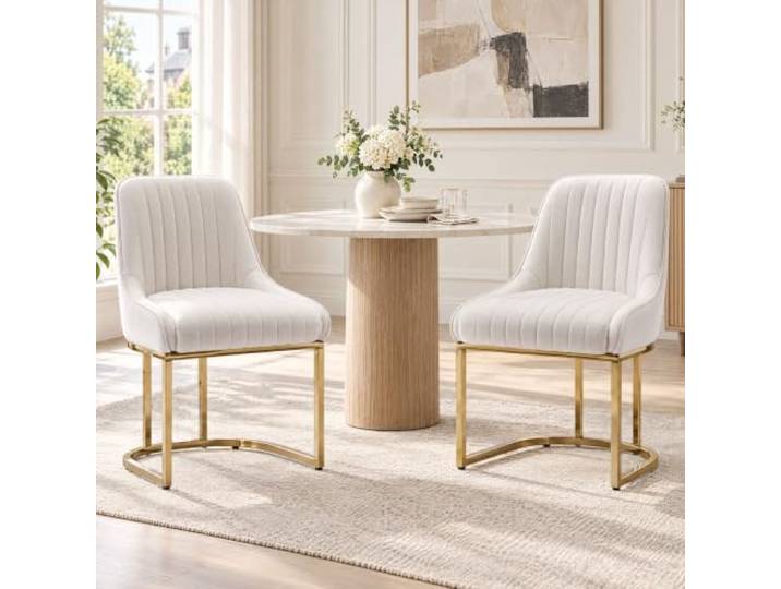 Ya-Home Esszimmerstühle 2er Set, Polsterstühle Küchenstühle mit Metallbeinen aus Samt, Sessel für Esszimmer Küche Wohnzimmer Schlafzimmer, Weiß