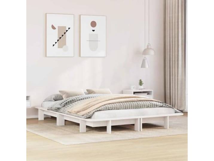 RJPLMFV Bettgestell, Weiß, 120 x 200 cm, massives Kiefernholz Ohne Matratze, Lattenrost inklusive, modernes Design, robust und langlebig