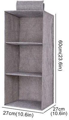 Uplifted Goods Collapsible Hanging Wardrobe Organizer With Drawer Compartments grey 3 layer
