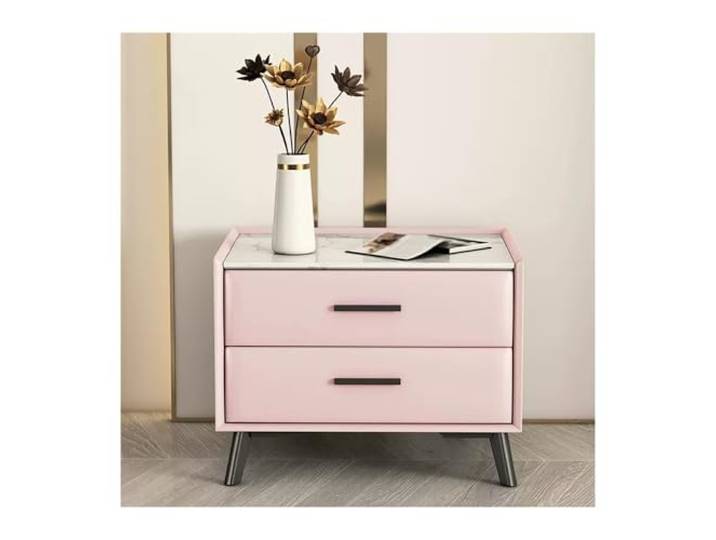 xiuling4568 Nachttisch mit 2 Schubladen, niedliches rosa Kunstleder, Mädchen, Holz, Schlafzimmer, Nachttisch, Ende, Beistelltisch, Schlafzimmermöbel(L40xD40xH45cm)
