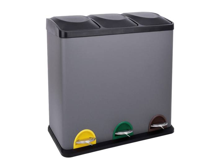 Svita Mülltrennsystem Tc3X20 60 Liter (3x20L) – Mülleimer mit 3 Fächern, Treteimer zur Mülltrennung, Grau, Metall, Quadratisch, 60x60x33 cm, Haushalt & Reinigung, Reinigung, Mülleimer & Abfallsammler