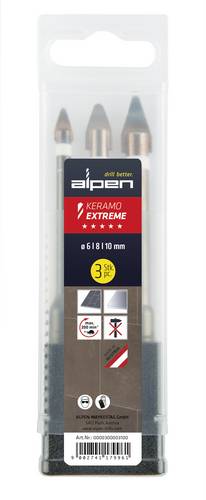 Alpen 0000300003100 Glasbohrer-Set 6 mm, 8 mm, 10mm Zylinderschaft 1St.