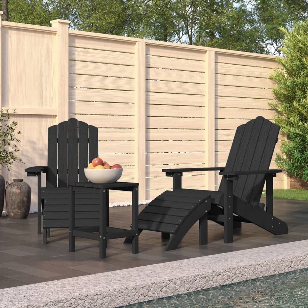 The Living Store Adirondack-Gartenstühle mit Hocker & Tisch HDPE Anthrazit