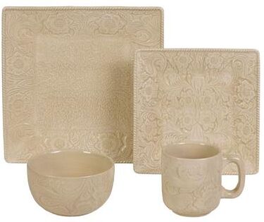 HiEnd Accents Savannah Ceramic Floral Damask Dinnerware Set, 16PC