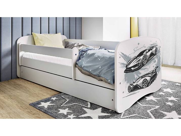 Einzelbett - Auto 70 x 140cm mit Lattenrost Weiß/Weiß