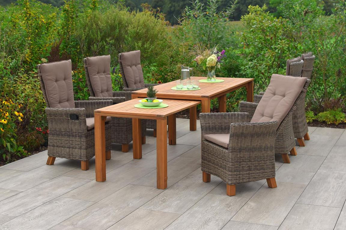 MERXXHANDELS Toskana Set 7tlg 6 Sessel Auflagen Tisch 185/370x90/73cm 16928826