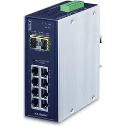 Planet IP30 industrieller 8x 1000TP + 2x 100/1000F SFP Full Managed Ethernet Switch (-40 bis 75 Grad C) (8 Ports), Netzwerk Switch, Schwarz