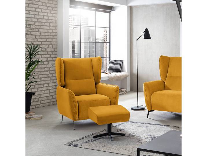 Sessel Lehi Gelb/Senfgelb Samt Keine Funktion mit Hocker 93 x 109 x 92cm