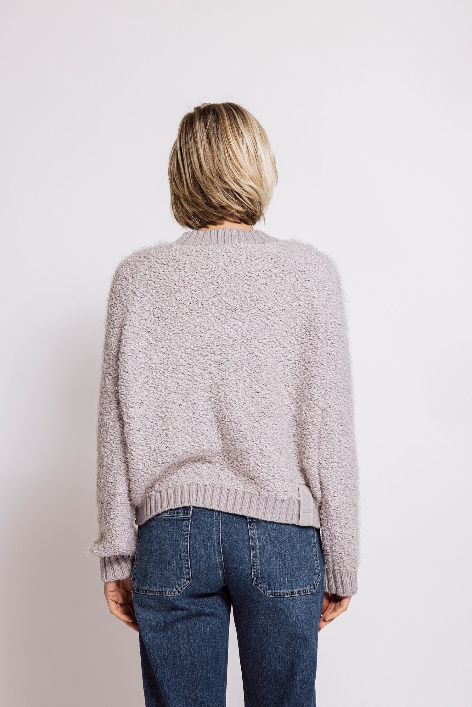 Strickpullover ZHRILL "JUTTI", Damen, Gr. S, grau, Strick, Obermaterial: 80% Polyester, 10% Viskose, 5% Nylon, 5% Polyacryl, unifarben, normal hüftbedeckend, Rundhals, Bündchen, Pullover Strickpullover, in Bouclé-Optik / Rundhalsausschnitt