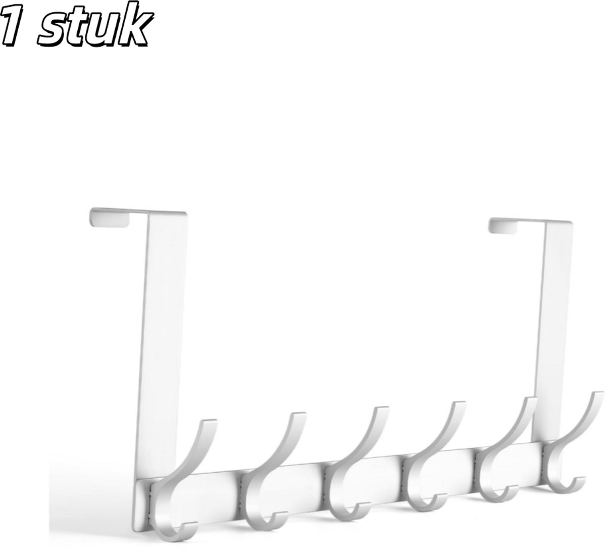 Wit deurkapstok met 6 haken voor badkamer, slaapkamer of keuken zonder boren