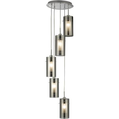 SEARCHLIGHT Hängeleuchte "Duo I 5Lt Pendant", silber (klarglas), 5, Ø 28cm H: 120cm, 1 Stk., Leuchten, Hängeleuchte