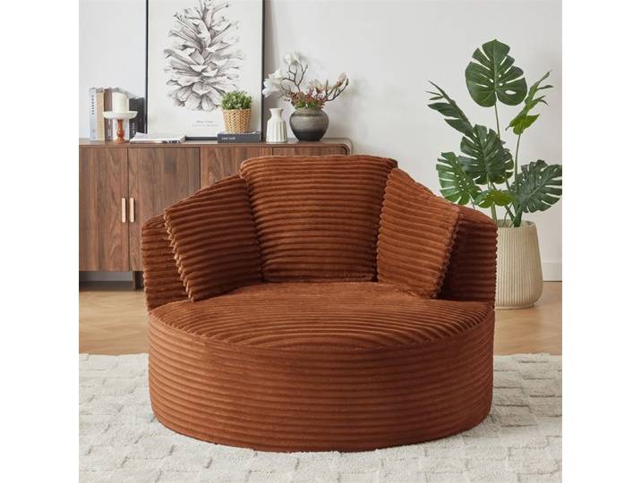 Fauteuil Lounge Rond - Design  Cloud  Surdimensionné - Assise Profonde et Confort Moelleux - Fauteuil de Salon - Orange