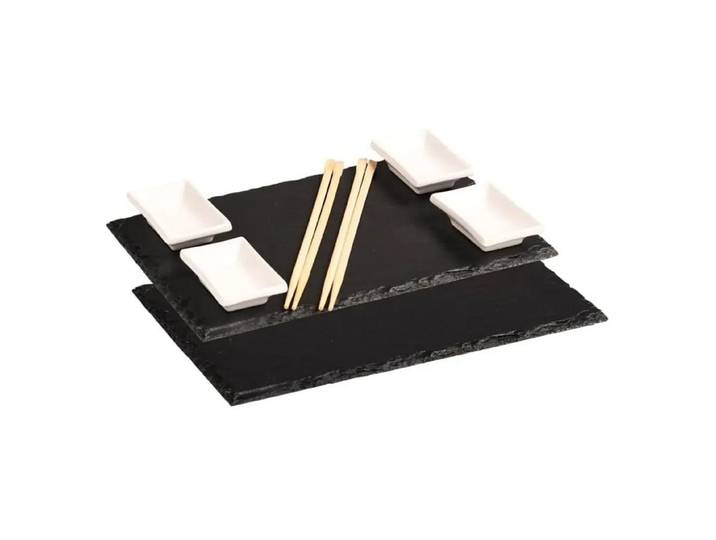 Servierplatte KESPER (Sushi-Set) , schwarz, B:5cm H:22cm L:31,5cm, Holzwerkstoff, Porzellan, Servierplatten, Servierplatte, mit Zubehör
