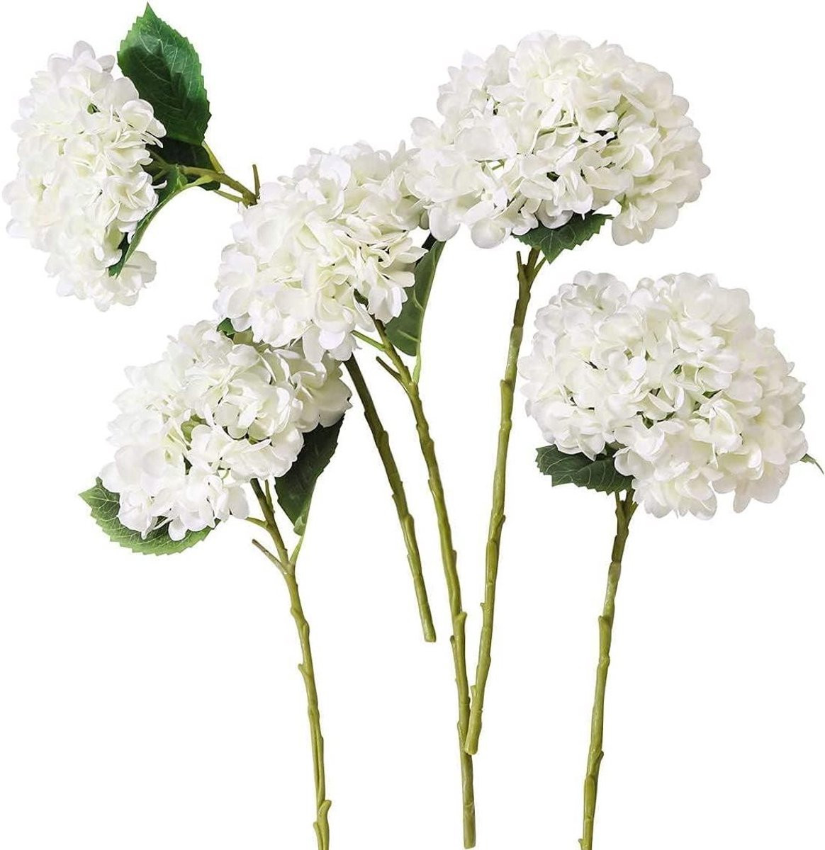 Wit Kunsthortensia Boeket met 126 Bloemblaadjes - Zijden Bloemen - 50 cm