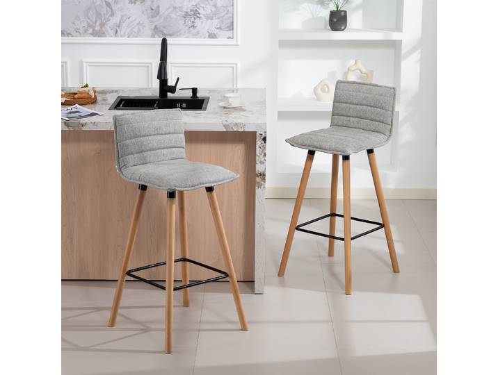 HOMCOM Lot 2 Tabourets de Bar Rembourrés avec Dossier Gris