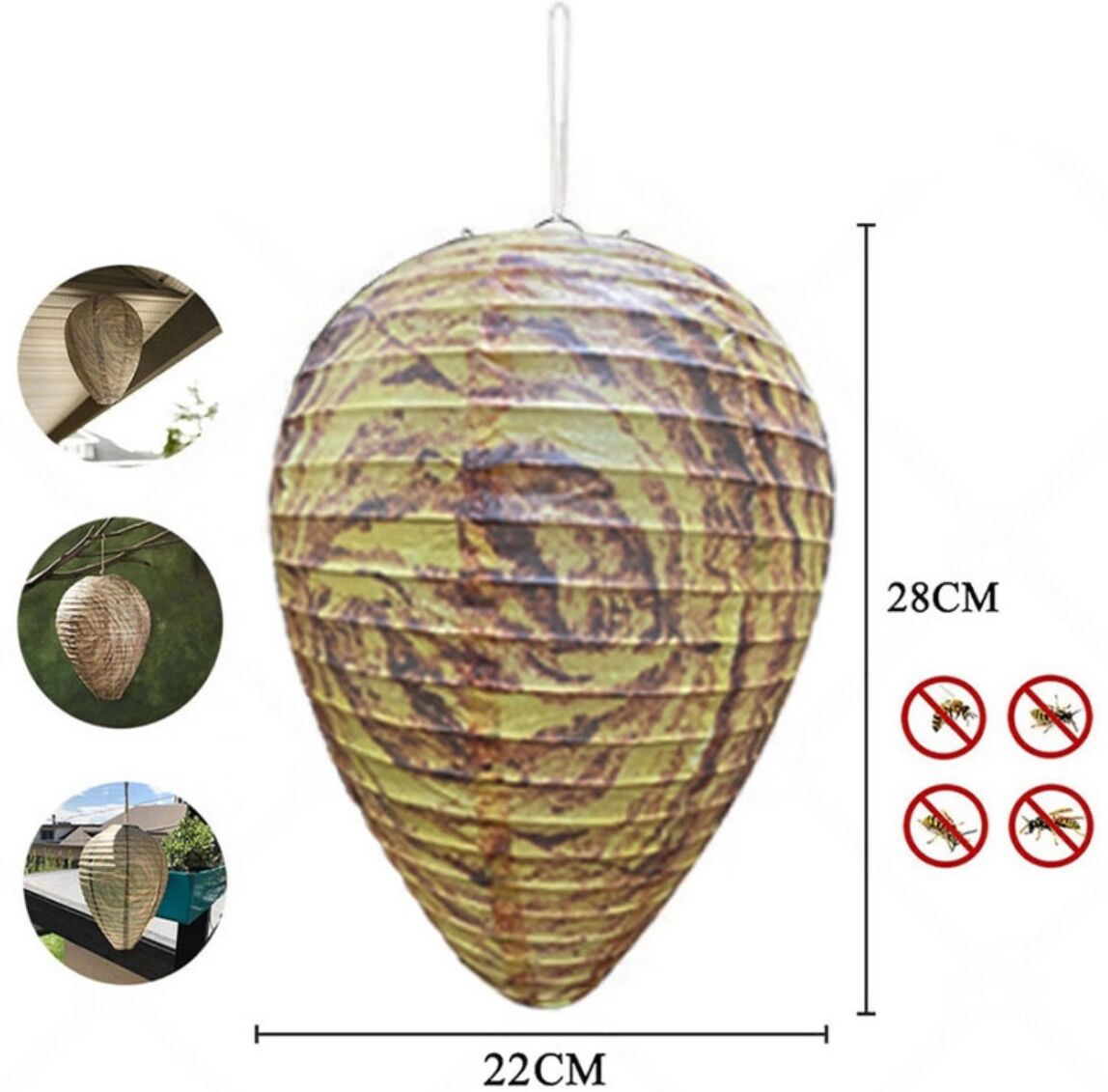 INF Papier-Wespenlaternen 28x22cm (4er-Set) – wasserdichte hängende Wespenattrappe und Wespenfalle für Garten und Außenbereich
