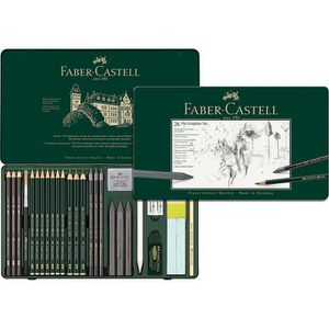 Faber-Castell Zeichenset Pitt 112974, Graphit-Set mit Zubehör, 26-teilig