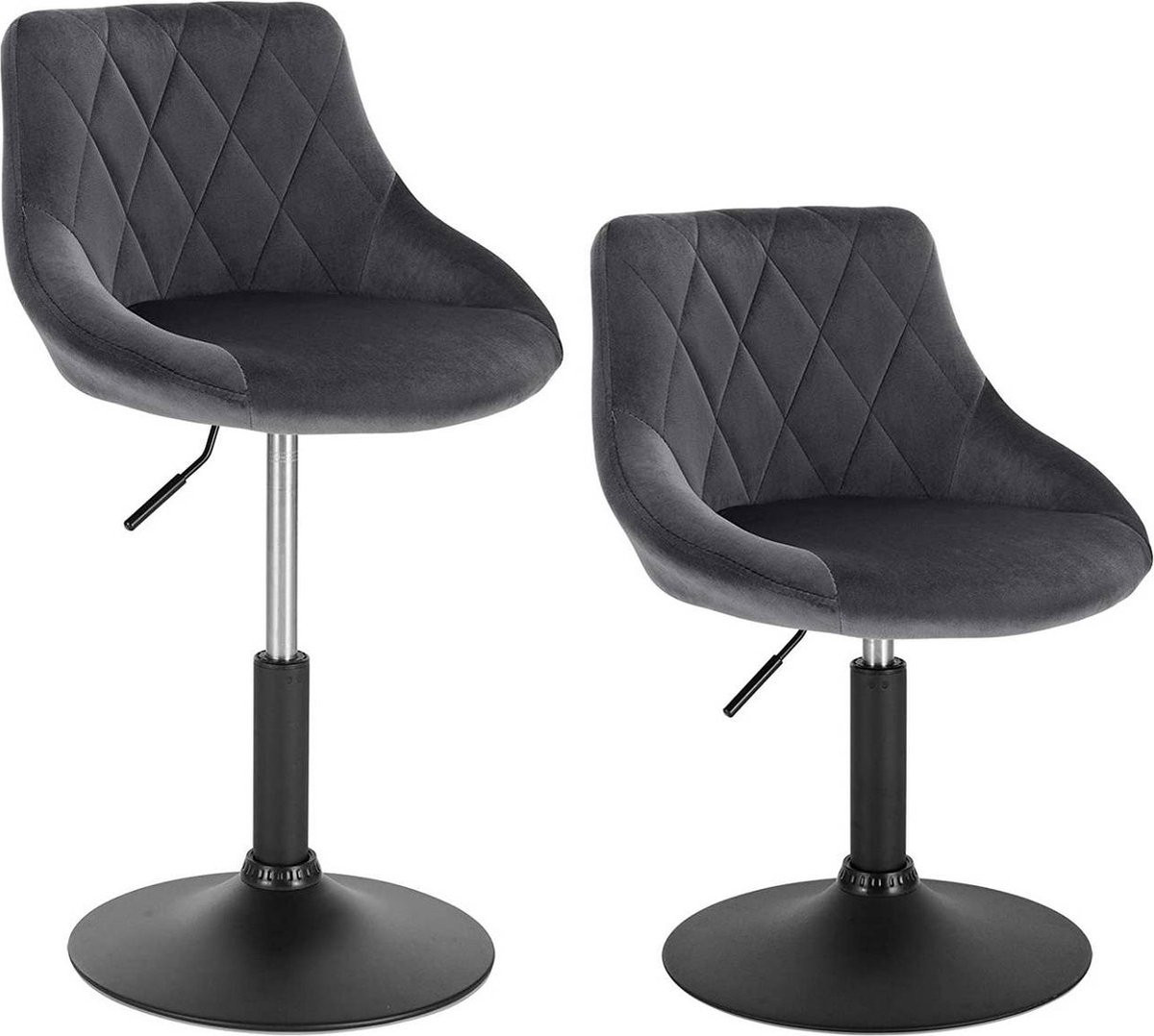 Set van 2 Barkrukken - Blauw Velvet - Industrial - Verstelbaar met Rugleuning