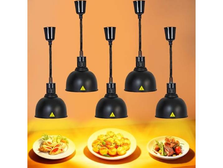 VFDZ Wärmelampe Küche Gastro, Hängende Speisenwärmer Lampe Einziehbar 19 cm/25 cm Schwarz Wärmelampen für Speisen Buffet, Lebensmittel Wärmelampe für Küche und Buffets Esszimmer