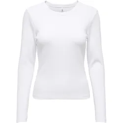ONLY Damen Ripp-Langarmshirt - ONLVAL O-NECKT SWEAT, Rundhals, Regular Fit, Baumwoll-Stretch, einfarbig Weiß / S