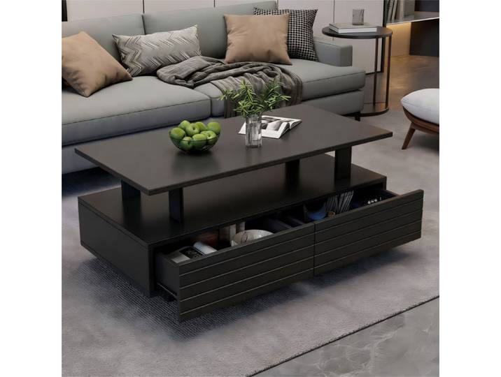 Table basse LED noire 100x50x42.5 cm avec rangement