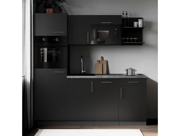 Autarke Singleküche Oliver mit Mikro 205cm Schwarz/Schwarz