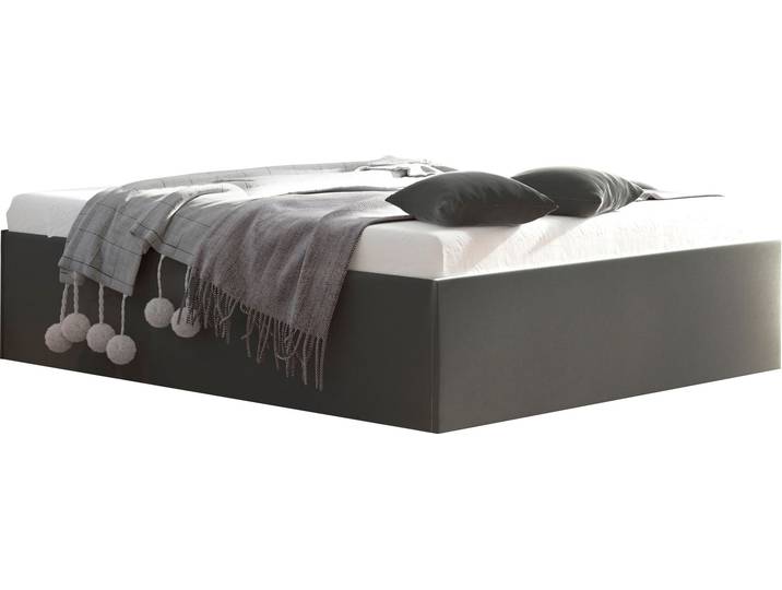 Polsterbett, Glanzvelours, Anthrazit, 205×205 cm, Ohne Kopfteil & Mit Bettkasten, WESTFALIA
