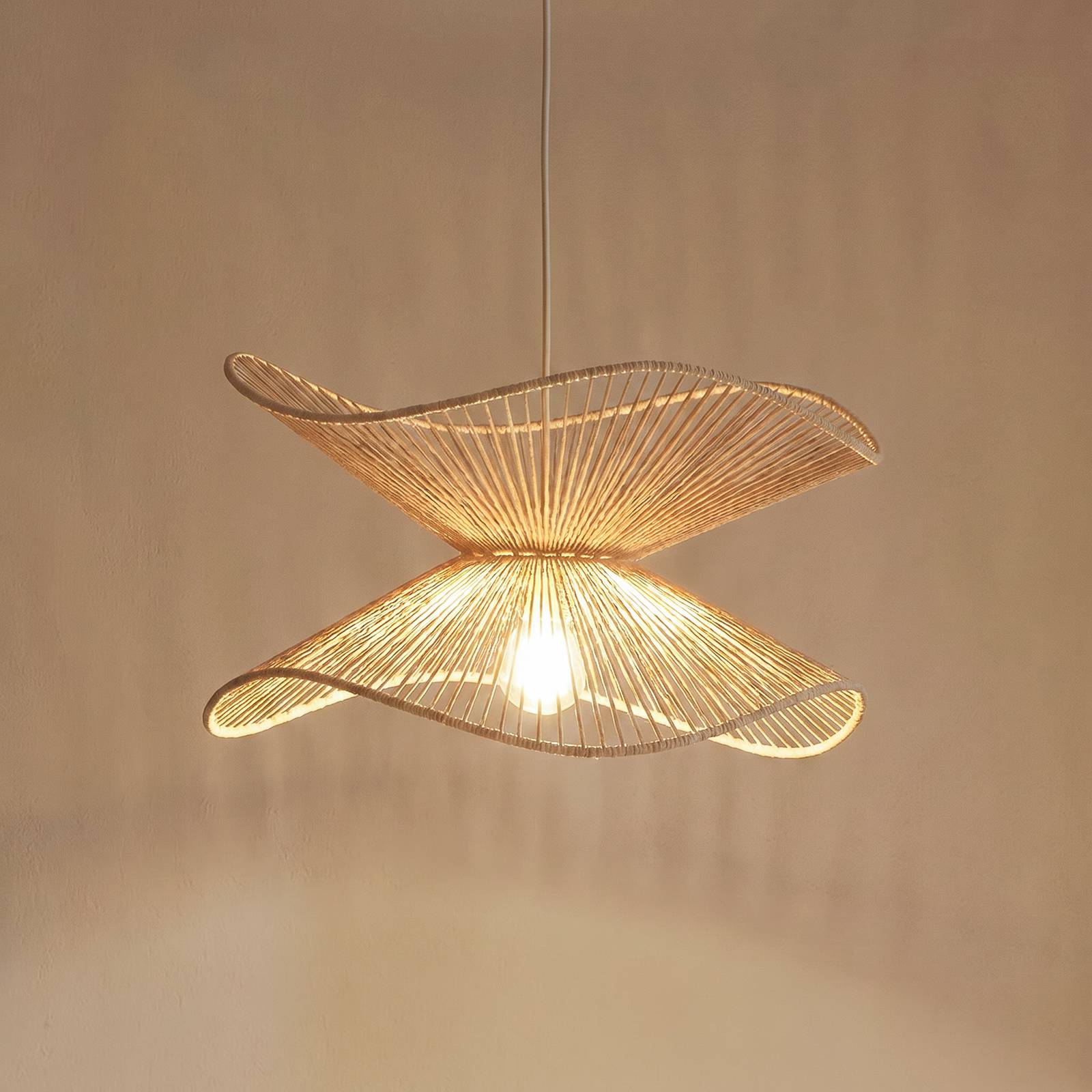 Pendant Light Valdorin Lindby, dimmable, Cream / amber, Bedroom, Paper / lunolit / lunopal, Modern, Ceiling Light