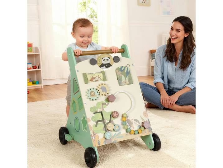AIYAPLAY Trotteur Bois Bébé 18+ Mois Vert Centre d'Activités