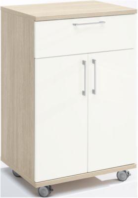 Mobiler Catering-Schrank mit Flügeltüren, B 650 x T 480 x H 1000 mm, Artic Oak-Dekor/weiß