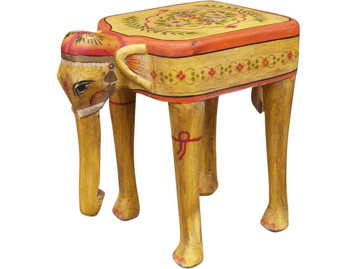 Guru-Shop Stuhl Bemalter Elefanten Hocker - gelb
