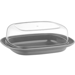 uandu Butterdose aus Kunststoff, rechteckig, 17 x 12 x 6,5 cm, grau / transparent