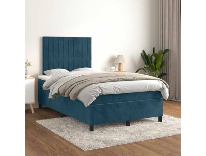 RJPLMFV Komplettes Bett, Lattenrost, Matratze, Velours, Dunkelblau, 120 x Verstellbares Kopfteil, Taschenfedern, mittelharte Unterstützung, weicher Matratzenschoner