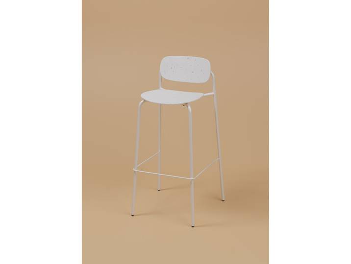 Tabouret haut USO - Assise et dossier incurvés - Pour intérieur et extérieur - Empilable - Blanc - Pieds blanc