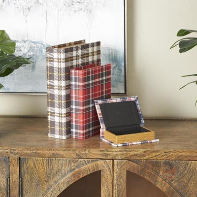ARCILLA ELEMENTAL Multi Colored Faux Leather Faux Book Storage Decorative Box with Geometric Patterns (Set of 3)