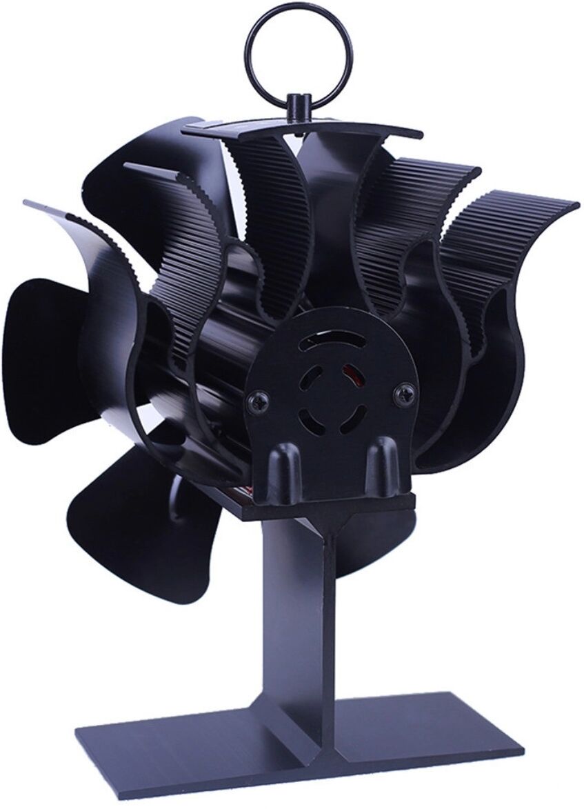 INF Wärmebetriebener 6-Flügel-Ofenventilator, eloxiertes Aluminium, ohne Batterie, 80-170CFM