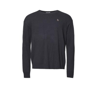 Rundhalspullover KLEINIGKEIT "Kleinigkeit Wolli Pocher", Herren, Gr. M, schwarz (night blau), 79% Baumwolle, 16% Polyester, 3% Elasthan, 2% Wolle, unifarben, normal, Rundhals, Pullover Rundhalspullover