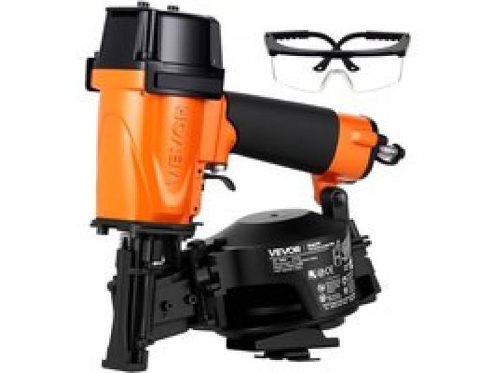 VEVOR Druckluft-Coilnagler CN45C, 15° Druckluftnagler für 19-45 mm Nägel 4,8-7,5 Bar Zylinderbetriebener Drucklufttacker mit 120 Magazinkapazität, Nagelpistole mit Kontaktauslöser für Dachschalung