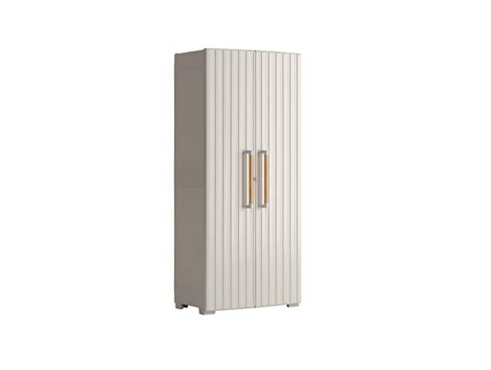 Keter Groove Kunststoffschrank, hoch, beige/sand, 80 x 45 x 180 cm, inklusiv 3 Einlegeböden mit je 30kg Tragkraft (TÜV zertifiziert), für drinnen und draußen geeignet, UV- und wasserbeständig (IPX3)
