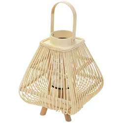 ECD Germany Bambus Laterne, Windlicht 45,5 cm Holzfarbe, Gartenlaterne mit Henkel & Glaseinsatz, Bambuslaterne, Kerzenhalter Innen/Außen, Deko Laterne