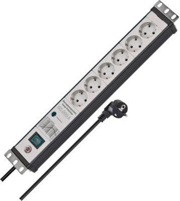 Brennenstuhl Premium-Line Überspannungsschutz-Steckdosenleiste, 6-fach, 19"-Format, 3 m Kabel, beleuchteter Schalter, IP20, grau/schwarz