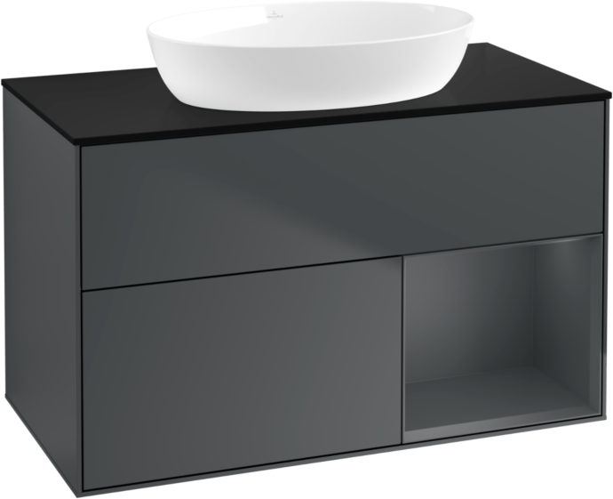Villeroy und Boch Finion Waschtischunterschrank FA22HGHG 100cm, Abdeckplatte black matt, Regale Midnight matt lacquer, Midnight Blue Matt Lacquer