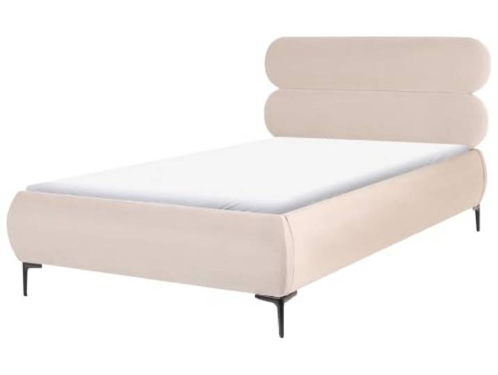 Beliani Bett mit Lattenrost Samtstoff Hellbeige 120x200 Polsterbett Stoff, Beige, Belastbarkeit 300 kg, 120 x 200 cm, 100% Polyester